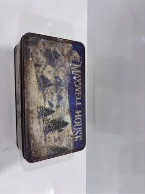 Vintage Blue and Beige Decorative Tin